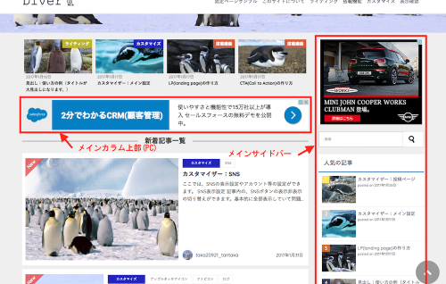 Diverウィジェットエリアその1